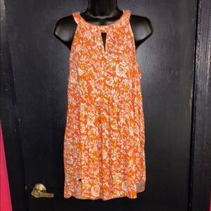 Jane & DeLancey Orange & white floral halter style tunic tank. Sz large.